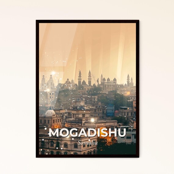Mogadishu Somalia Cityscape Mosques Golden Sunset Sky Art Poster