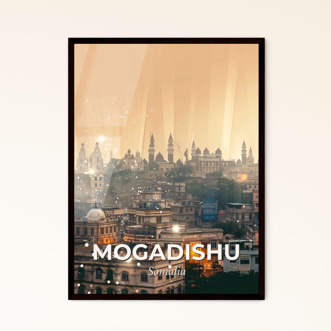 Mogadishu Somalia Cityscape Mosques Golden Sunset Sky Art Poster