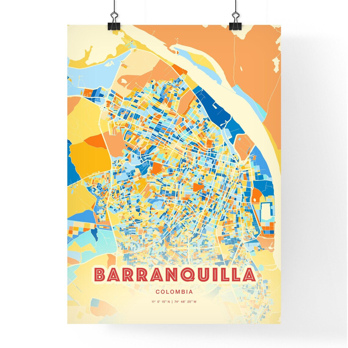 Barranquilla Colombia Colorful City Map Art Poster Blue Orange Coastal - Image 3