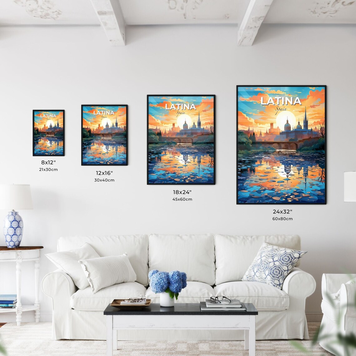 Latina Spain Sunrise Cathedral Bridge Over the Water Art Poster - Image 3