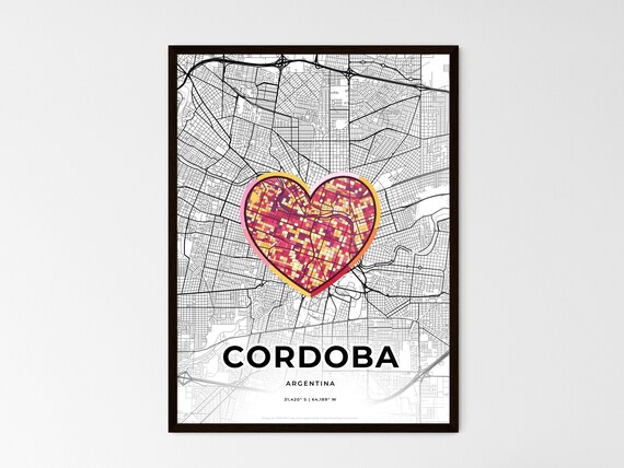 Córdoba Argentina Romantic Minimalist Heart City Map Art Poster