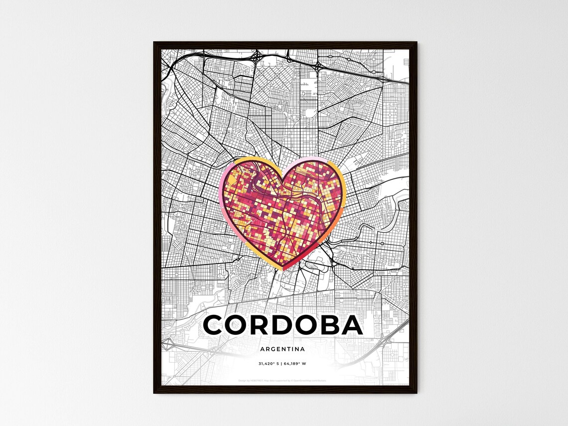 Córdoba Argentina Romantic Minimalist Heart City Map Art Poster