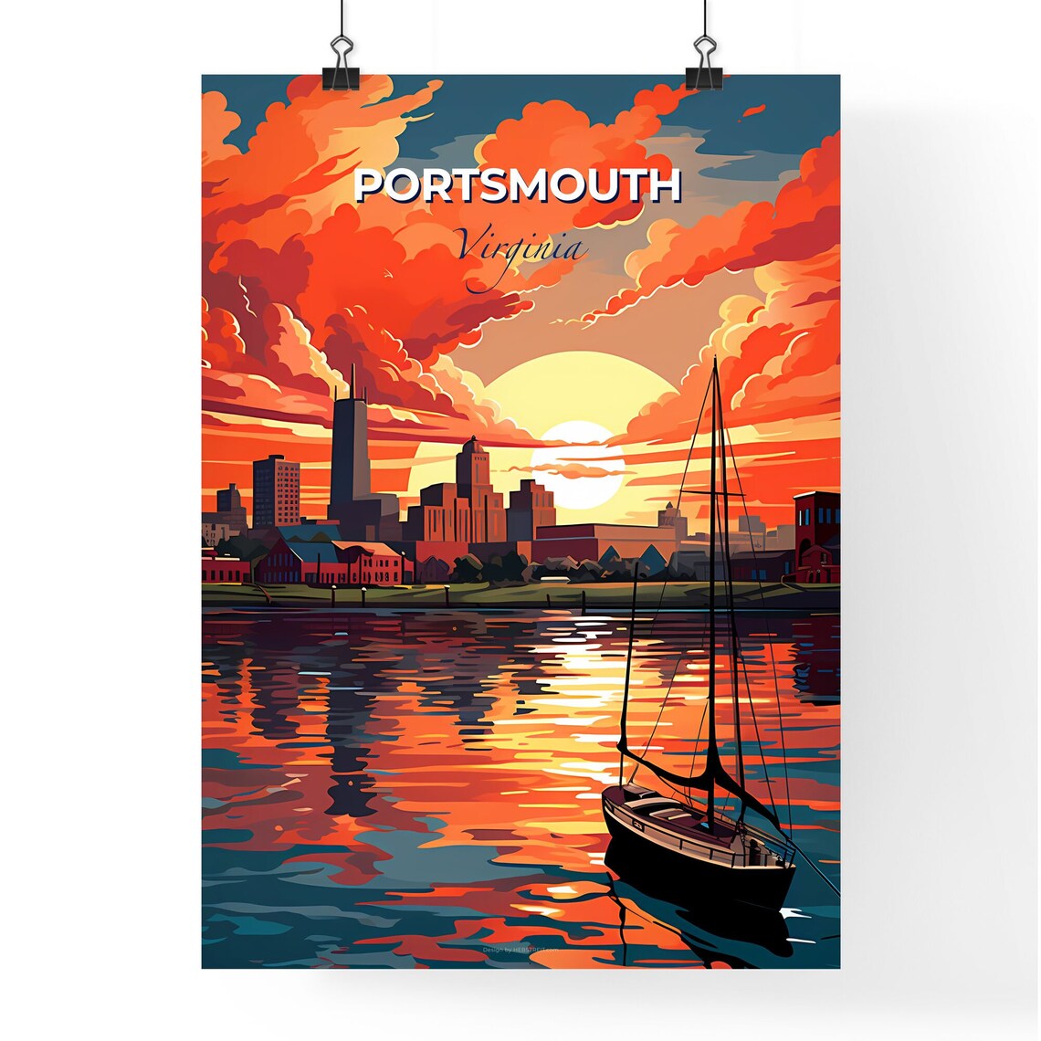 Portsmouth Virginia Harbor Sunset Sailboat Skyline View Poster - Image 4