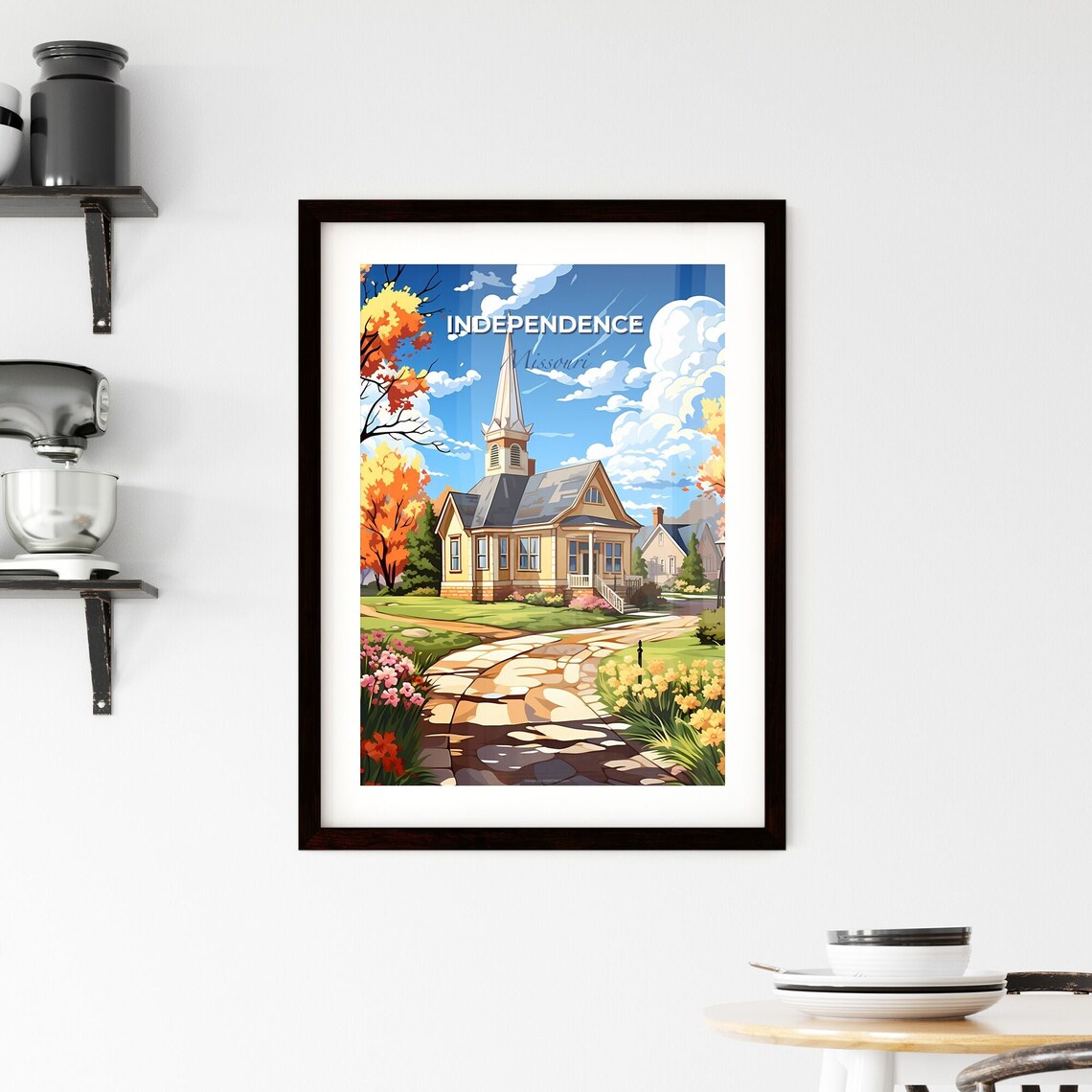 Independence Missouri Steepled Church Garden Path Travel Poster - Image 2