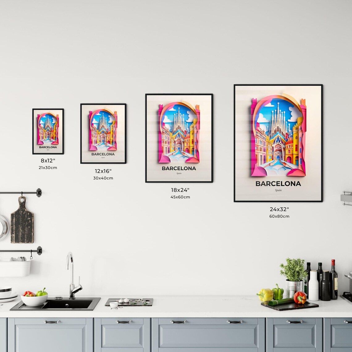 Barcelona Spain Colorful Paper Cut Sagrada Familia Travel Poster - Image 3