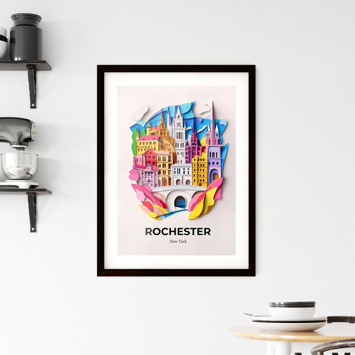 Rochester New York Town Bridge Spires Vivid Paper Cut Art Poster - Image 2
