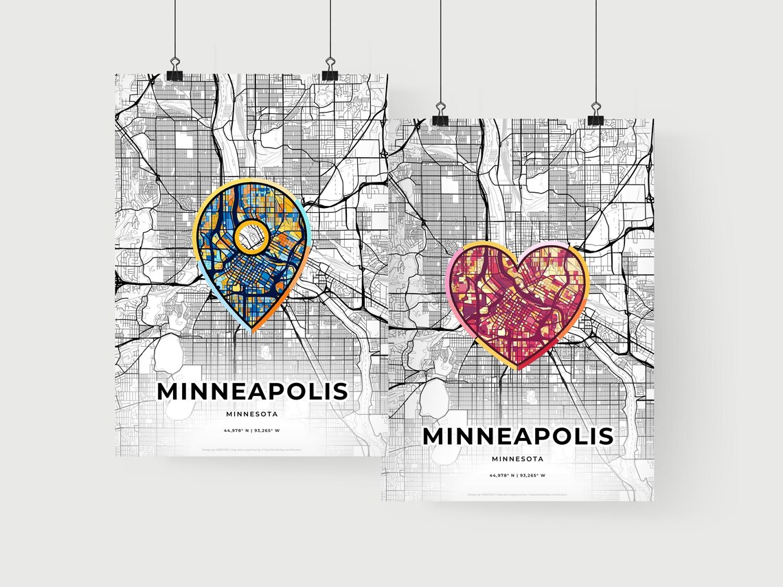 Minneapolis Minnesota Minimal City Map Colorful Heart Icon Art Poster - Image 2