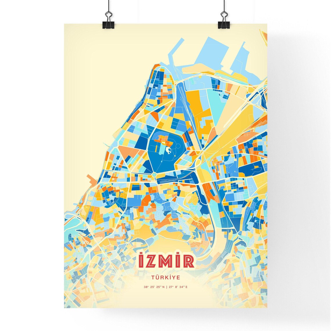 Izmir Turkiye Blue Orange Coastal City Map Art Poster for Home - Image 3