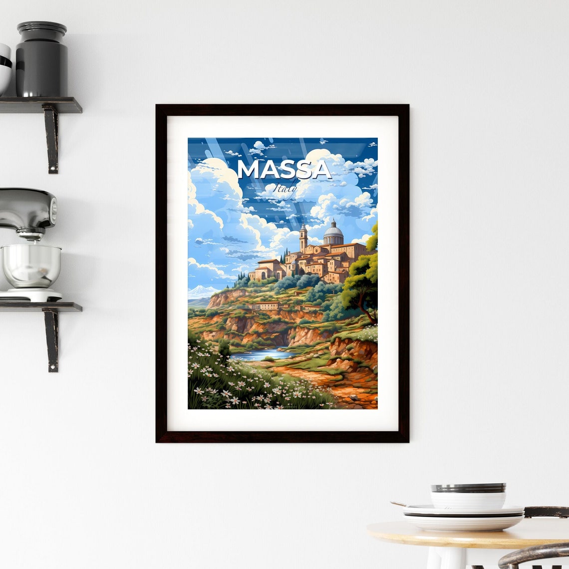 Massa Italy Cathedral Dome Hill Town Wildflower Meadow Poster - Image 2