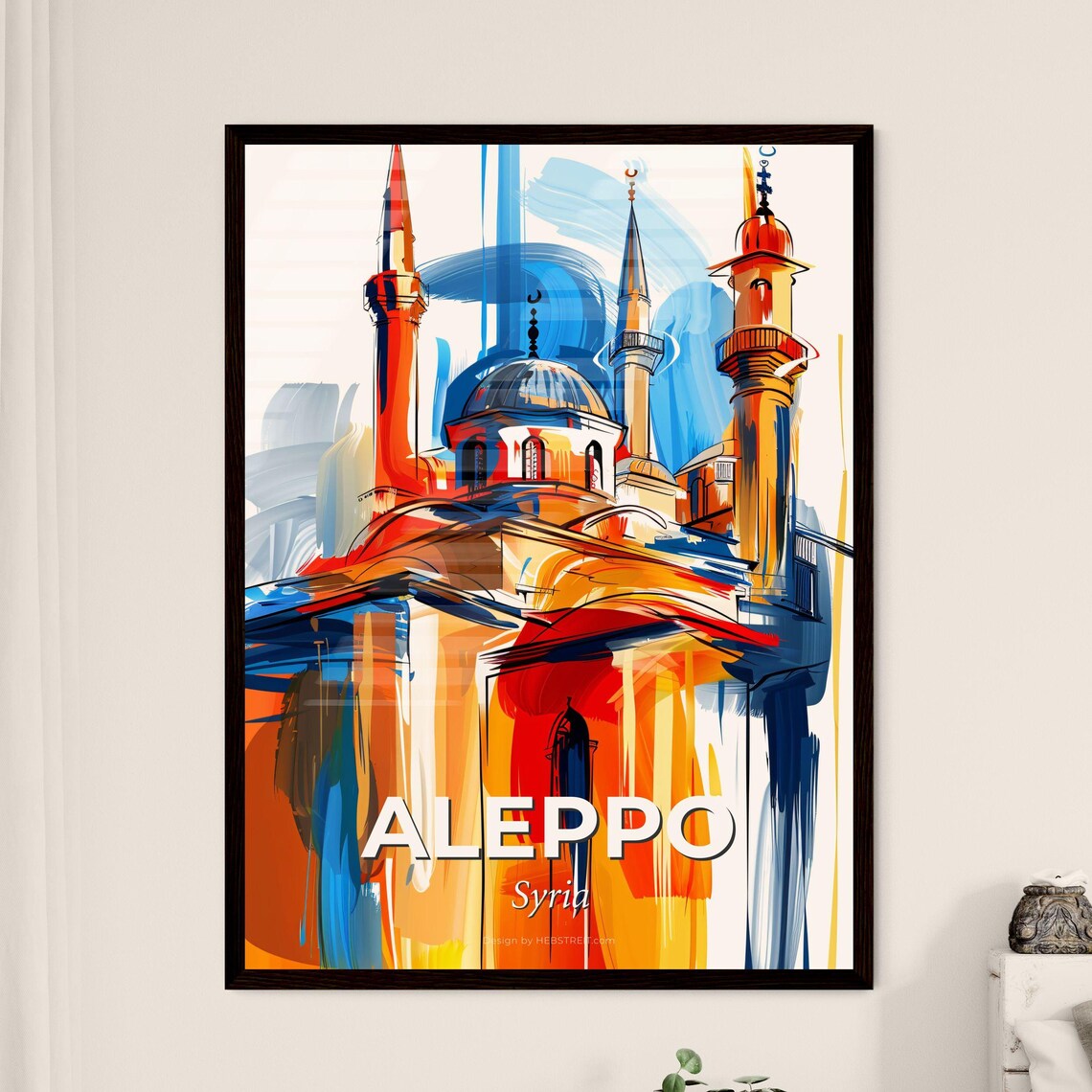 Aleppo Syria Vibrant Watercolor Citadel Cityscape Art Poster