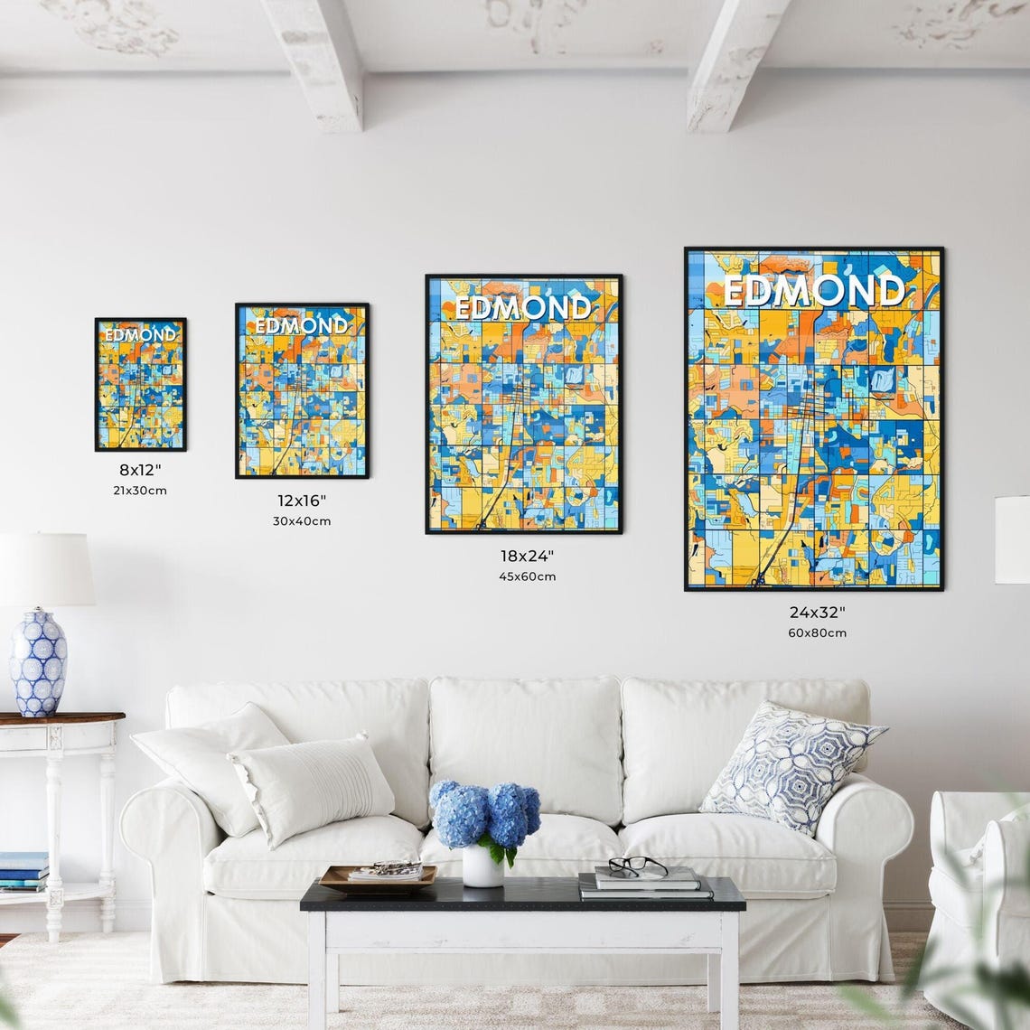Edmond Oklahoma Bright Bold Blue and Orange City Map Decor Poster - Image 3