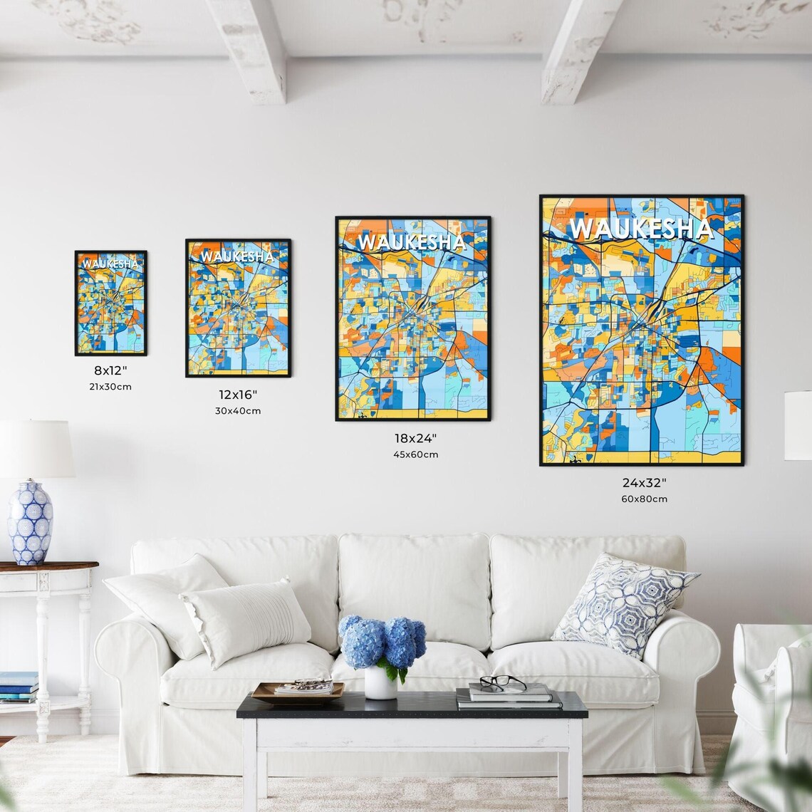 Waukesha Wisconsin Vibrant Colorful City Map Art Poster for Home Decor - Image 3