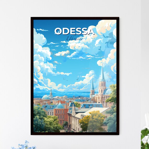 Odessa Ukraine Travel Skyline Poster With Blue Sky And White Clouds