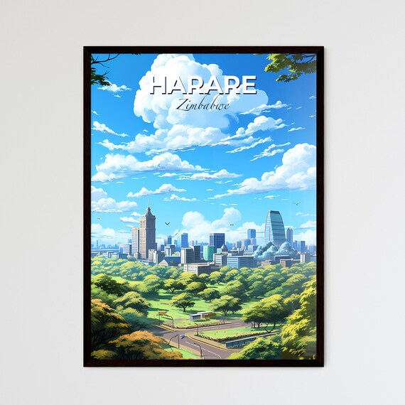 Harare Zimbabwe City Skyline Green Park Blue Sky Travel Poster
