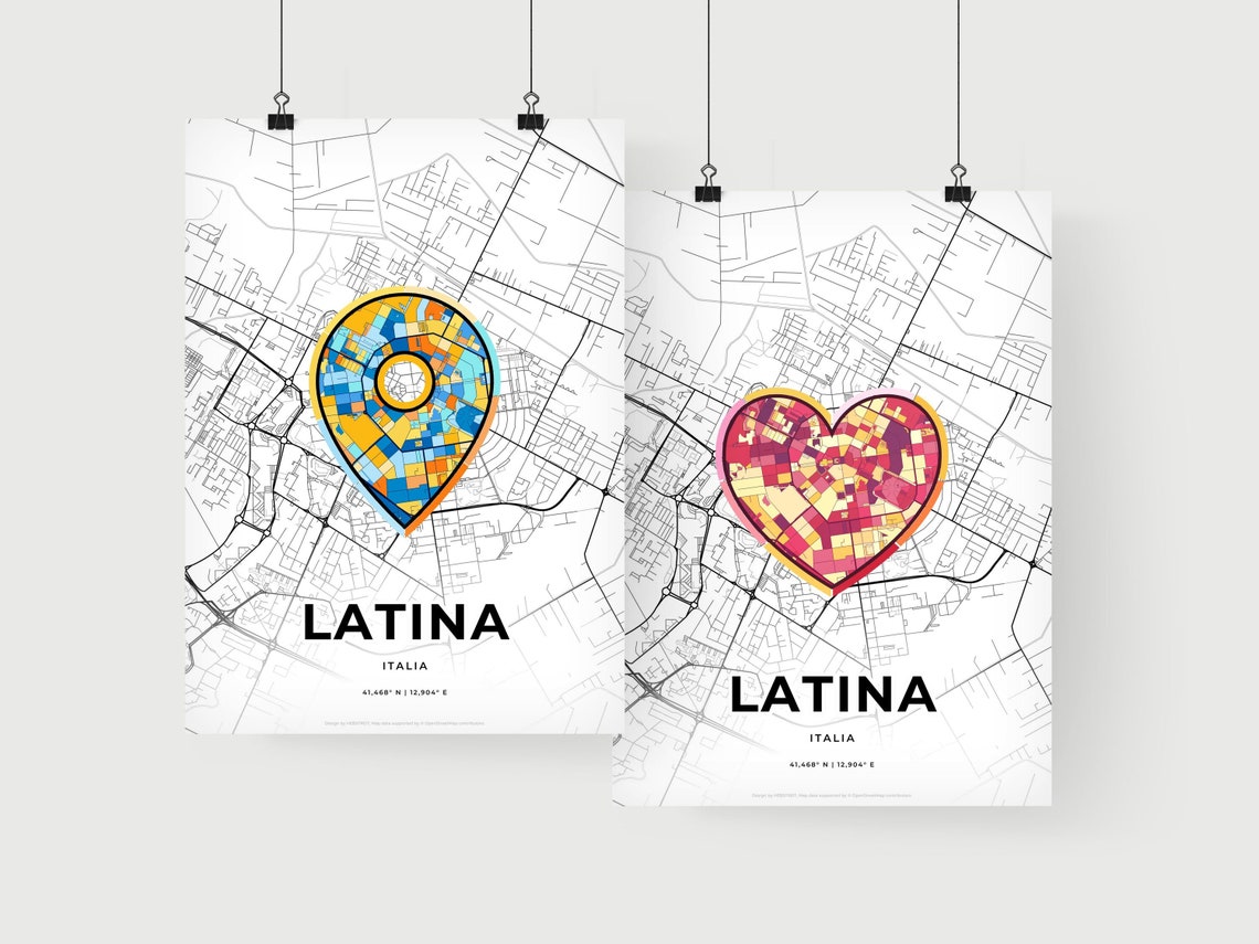 Latina Italy Where It All Began Heart Map Coordinates Poster - Image 2
