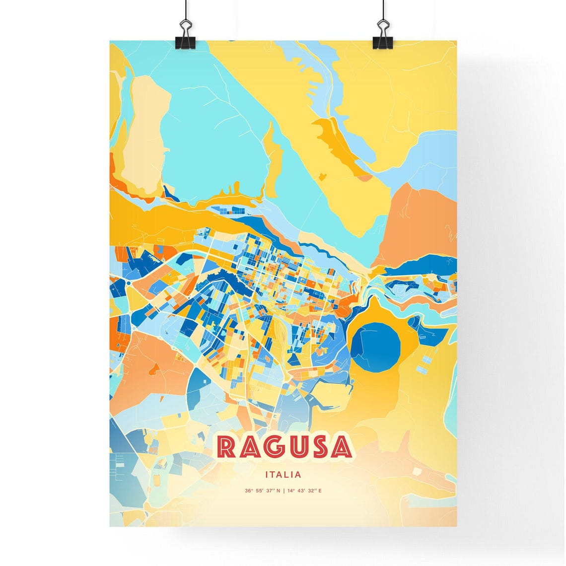 Ragusa Italy Colorful City Map Coordinates Mediterranean Poster - Image 3