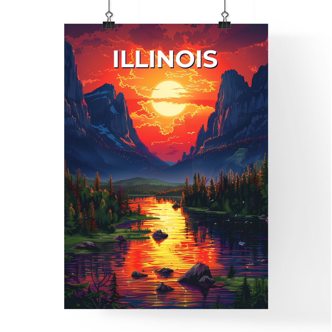 Illinois Wild River Canyon Dramatic Sunset Cliffs Travel Poster - Image 4