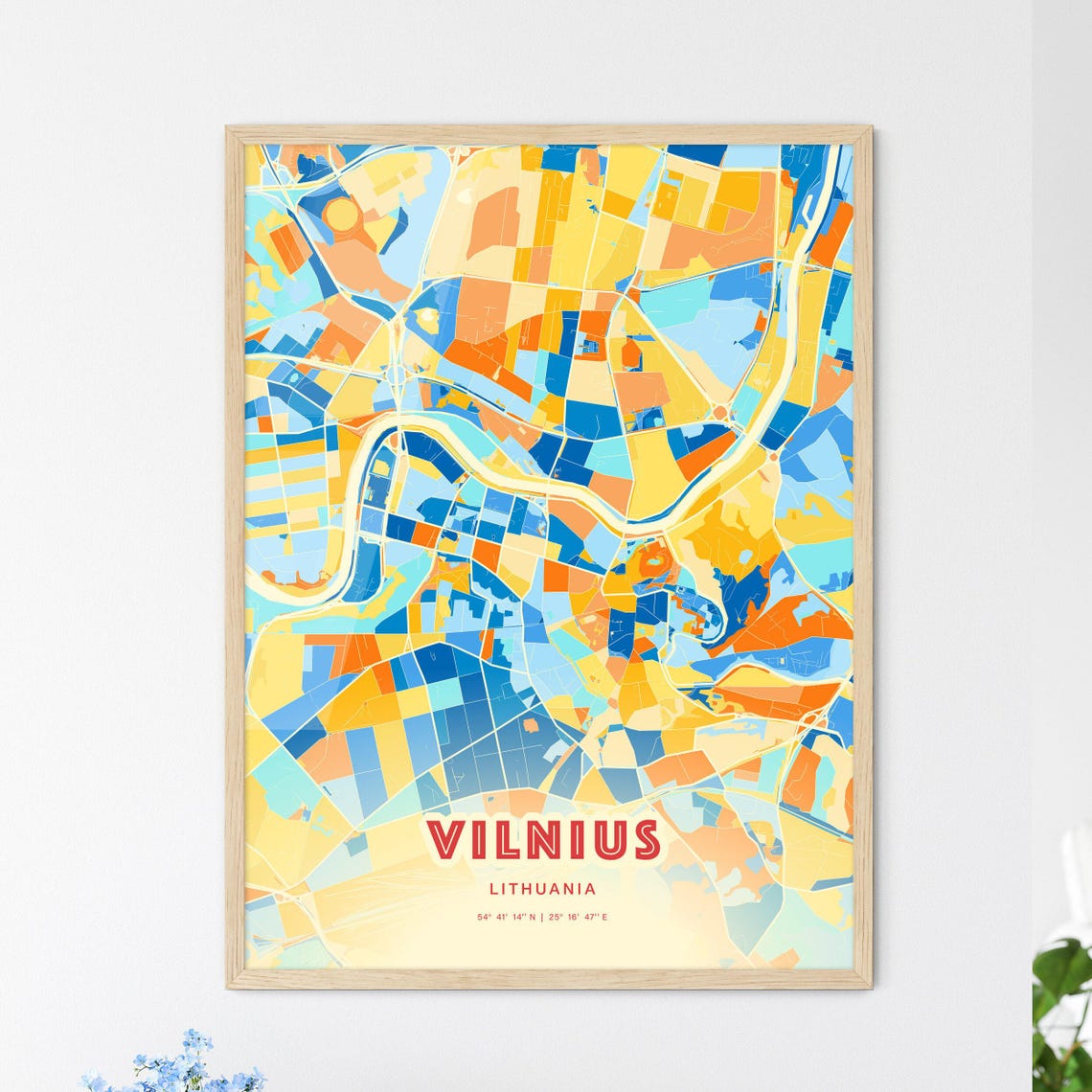 Vilnius Lithuania Colorful Blue Orange River City Map Art Print