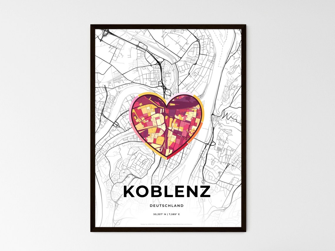 Koblenz Germany Where It All Began Heart Map Coordinates Poster