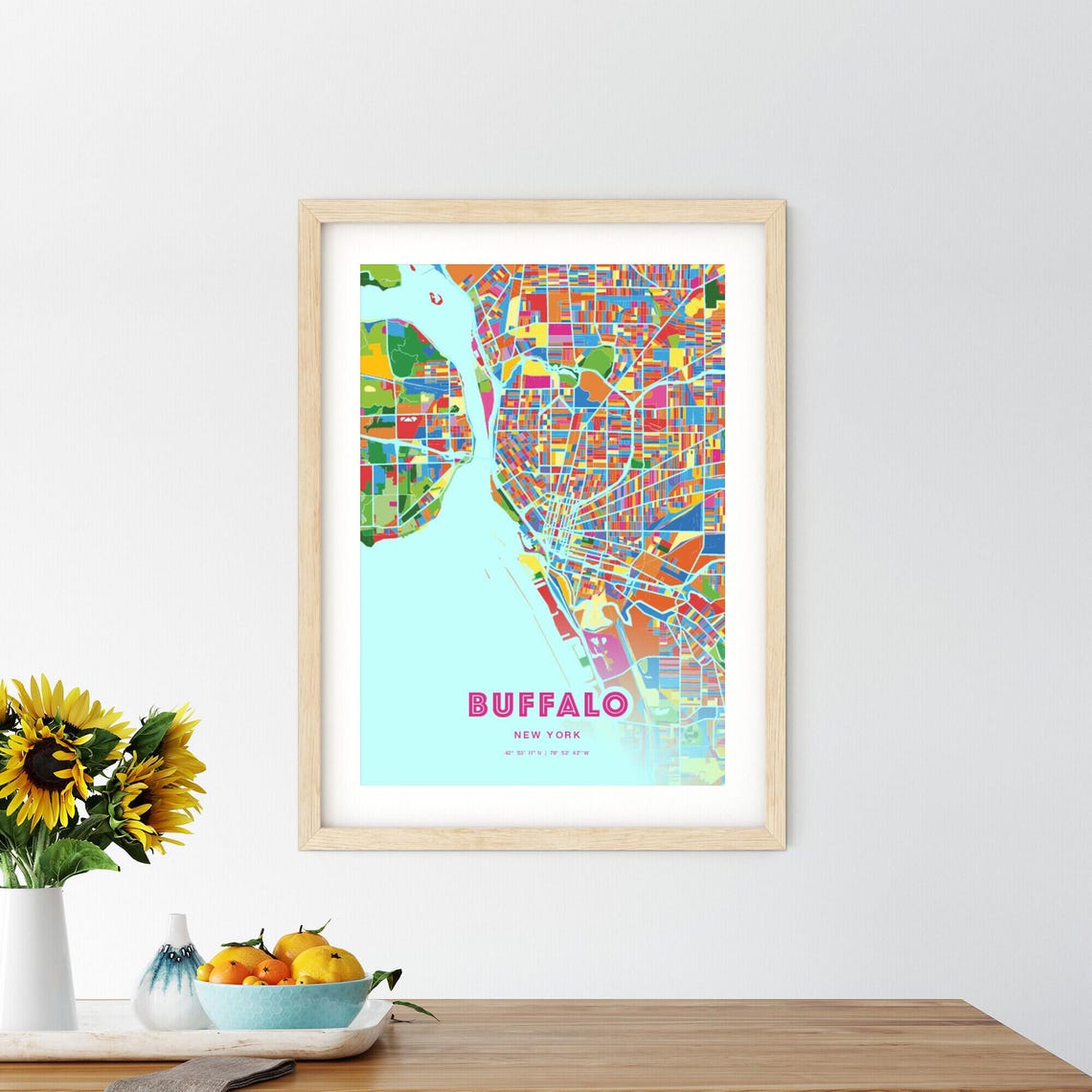 Buffalo New York Crazy Colorful Art Map Customizable Poster Print Unique Wall Decor Personalized Gift - Image 2