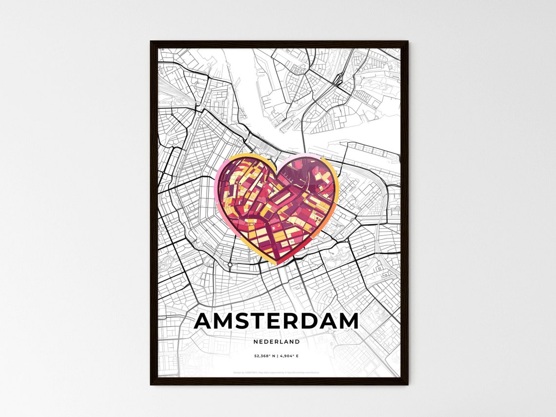 Amsterdam Netherlands Where It All Began Heart Map Coordinates Poster