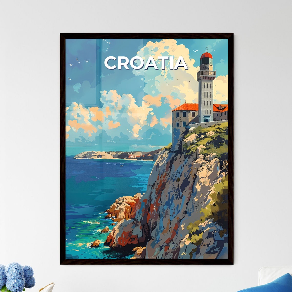 Croatia Clifftop Lighthouse Adriatic Sea Coastal Travel Poster