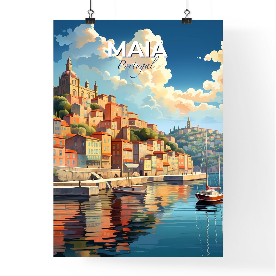 Maia Portugal Waterfront Old Town Boats Harbor Reflection Poster - Image 4