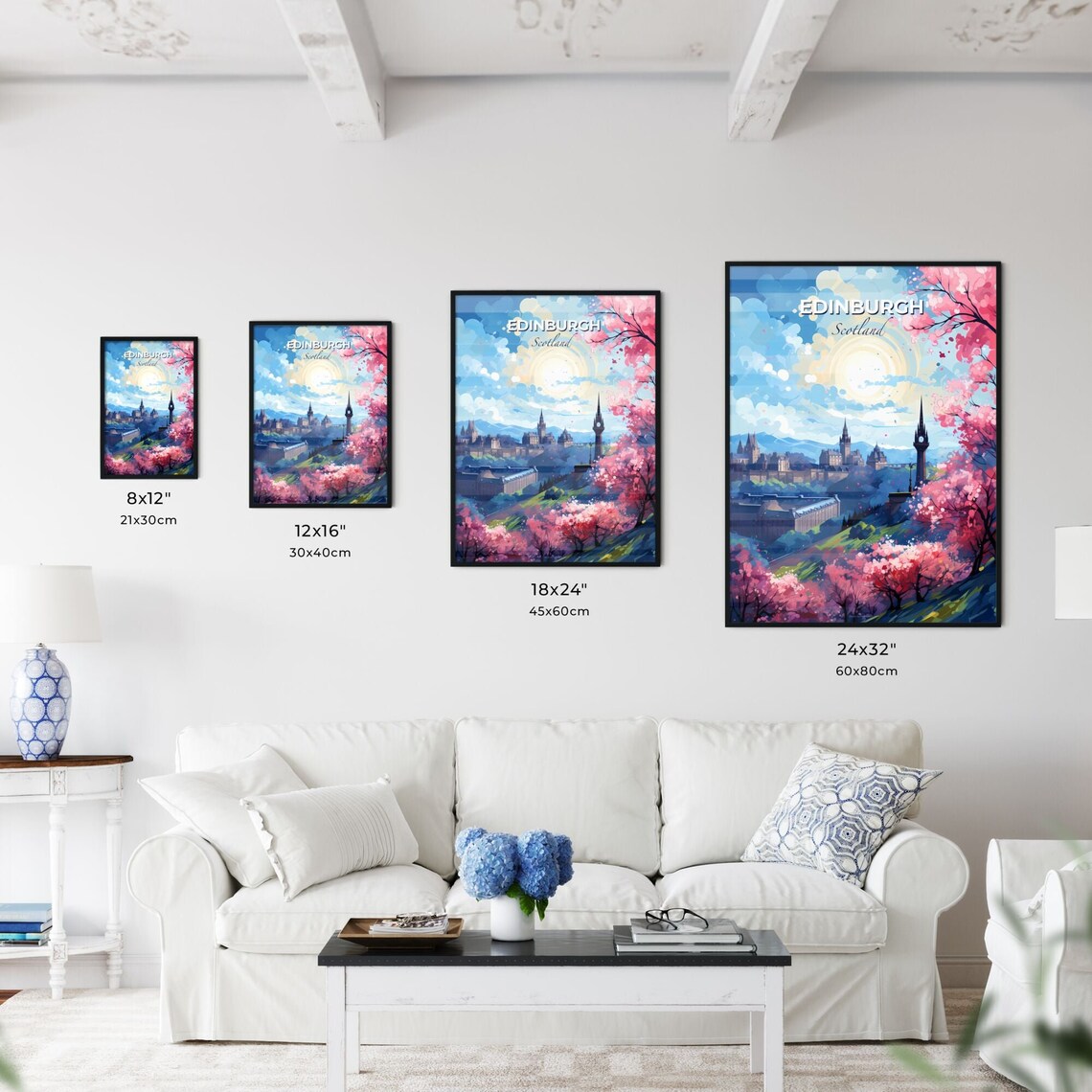 Edinburgh Scotland Castle Cherry Blossom Spring Travel Poster - Image 3
