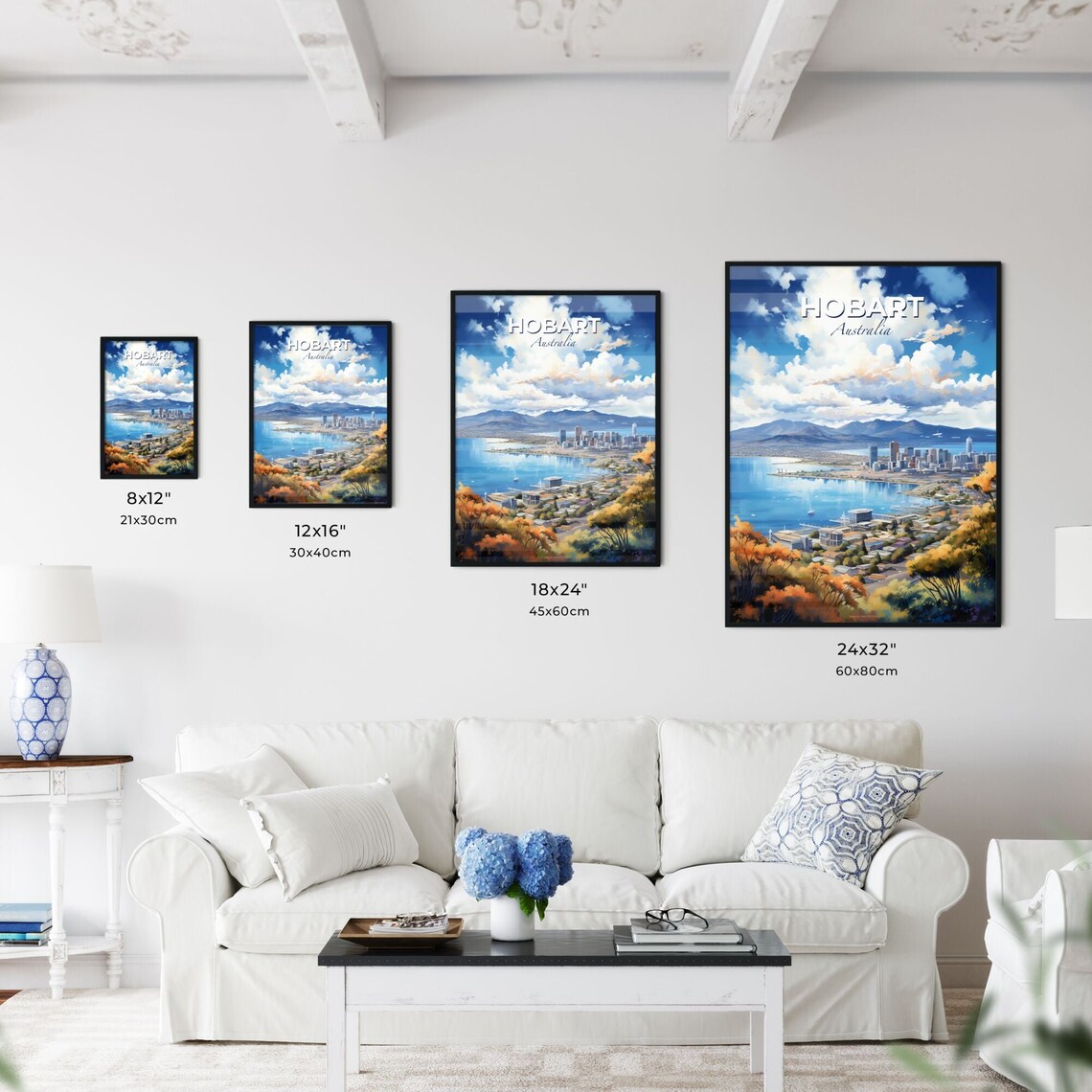 Hobart Australia Blue Harbor Waterfront Skyline Travel Art Poster - Image 3