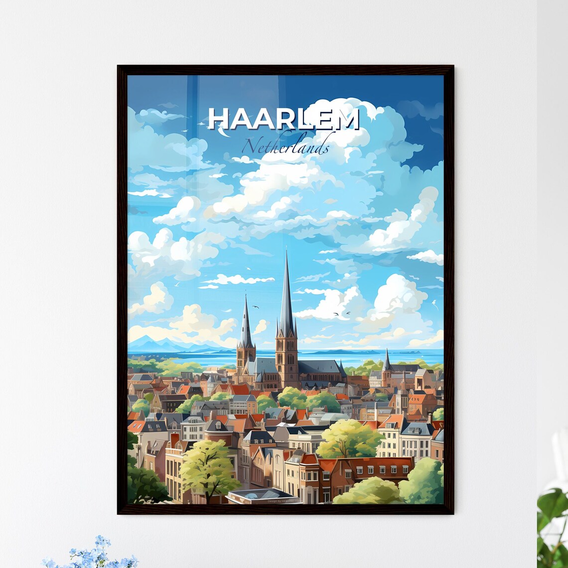 Haarlem Netherlands Illustrated Travel Poster with Church Spires