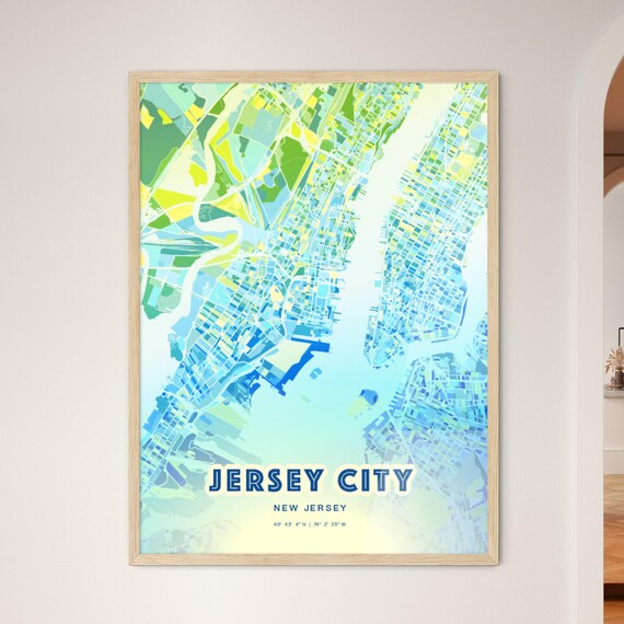 Jersey City New Jersey Bluish Gradient City Map Art Poster Customizable