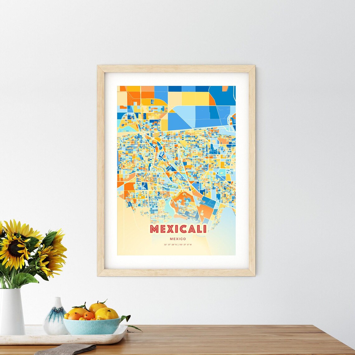 Mexicali Mexico Blue Orange Street Map Art Home Decor Poster - Image 2