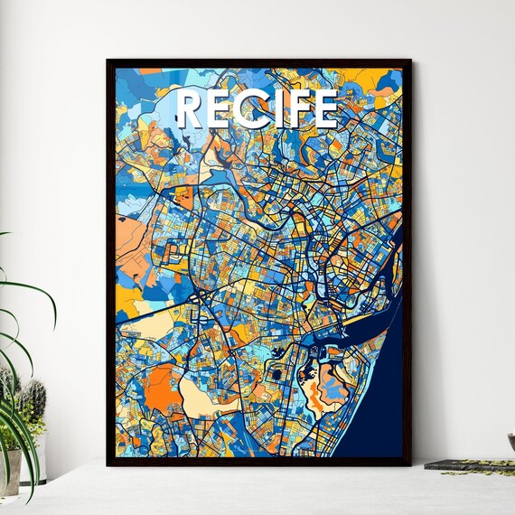 Recife Brazil Bold Colorful Blue Orange Fine Art City Map Poster