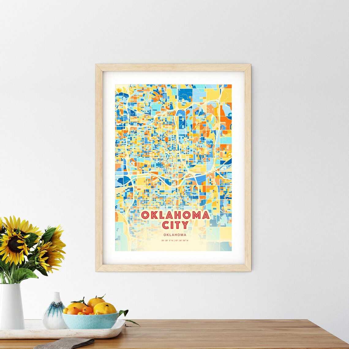 Oklahoma City Oklahoma Colorful Blue Orange City Map Art Poster - Image 2