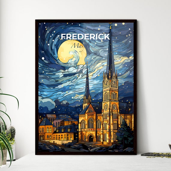 Frederick Maryland A Church With A Tower And A Moon In The Sky Travel Skylines Collection Customizable
