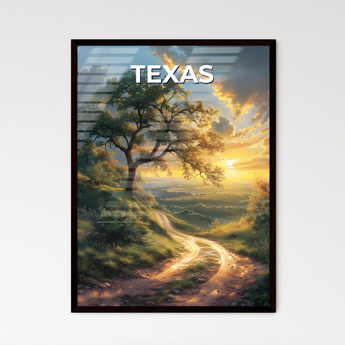 Texas Lone Tree Dirt Road Golden Sunset Landscape Art Poster