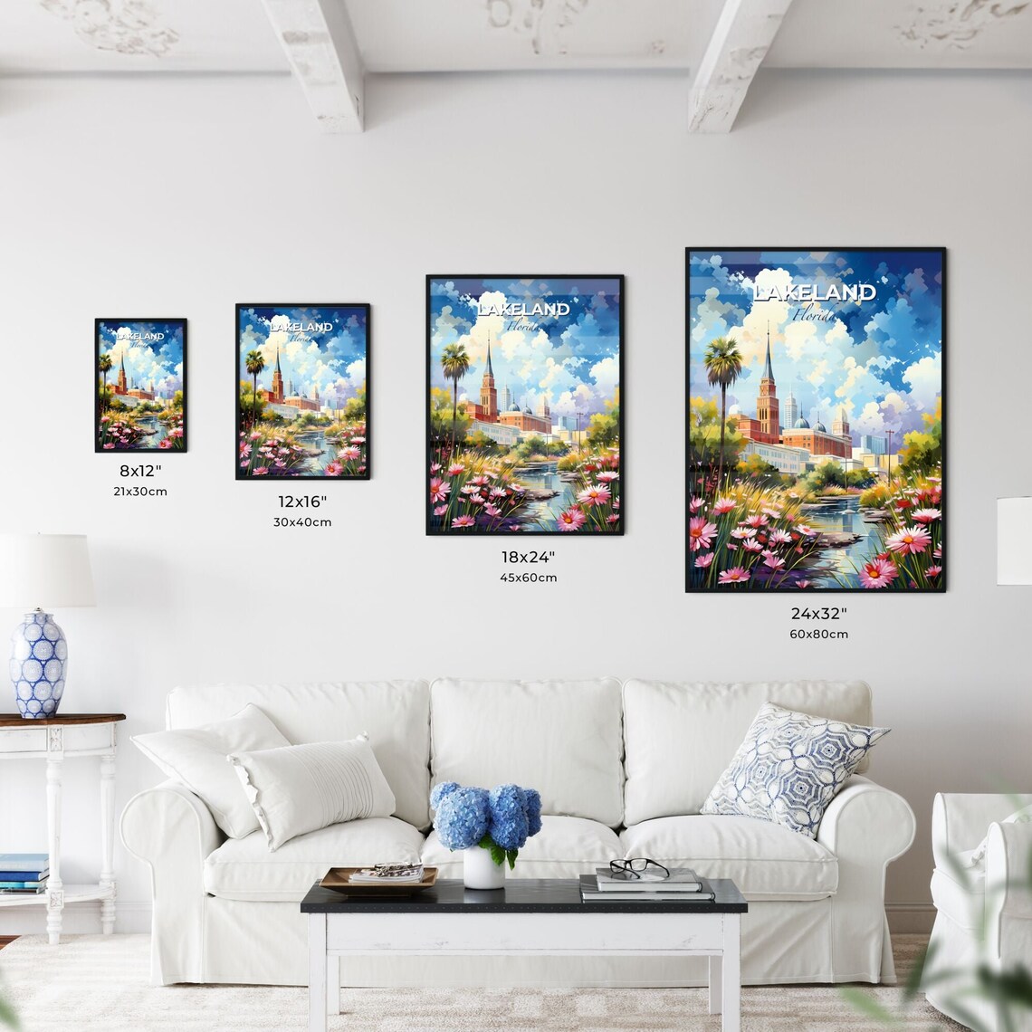 Lakeland Florida Church Spire River Pink Daisy Garden Art Poster - Image 3
