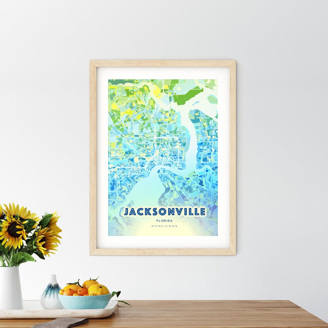 Jacksonville Florida Vibrant Abstract Watercolor City Street Map Poster - Image 2