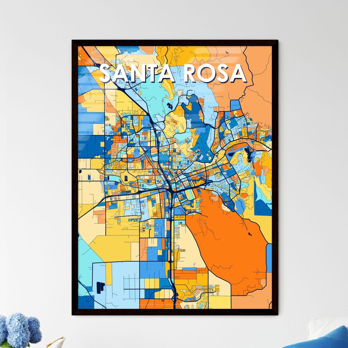 Santa Rosa California City Map Poster Vibrant Modern Home Decor