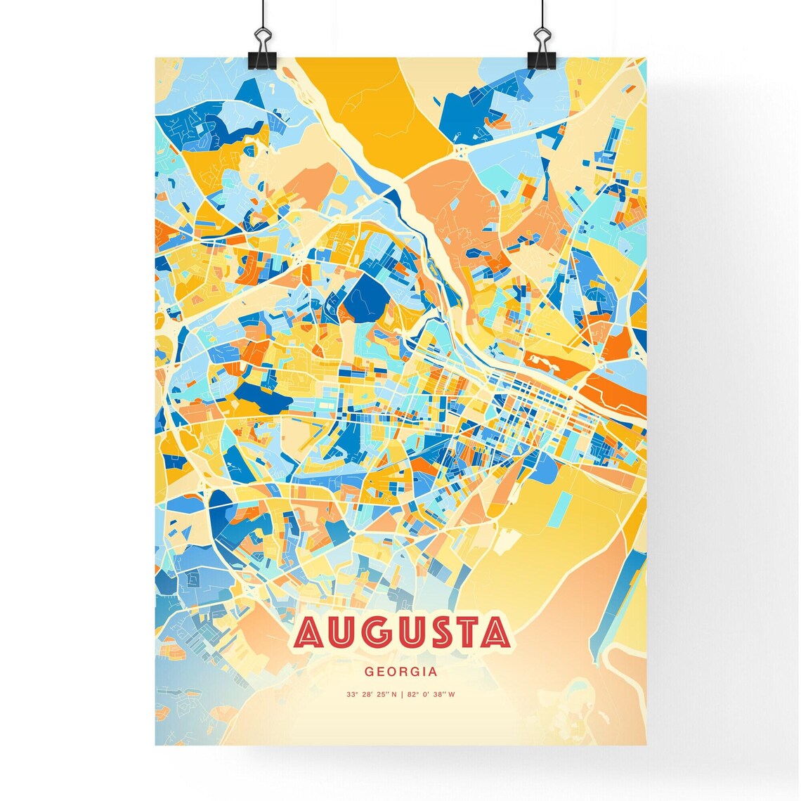 Augusta Georgia Blue Orange Modern City Map Art Poster for Walls - Image 3