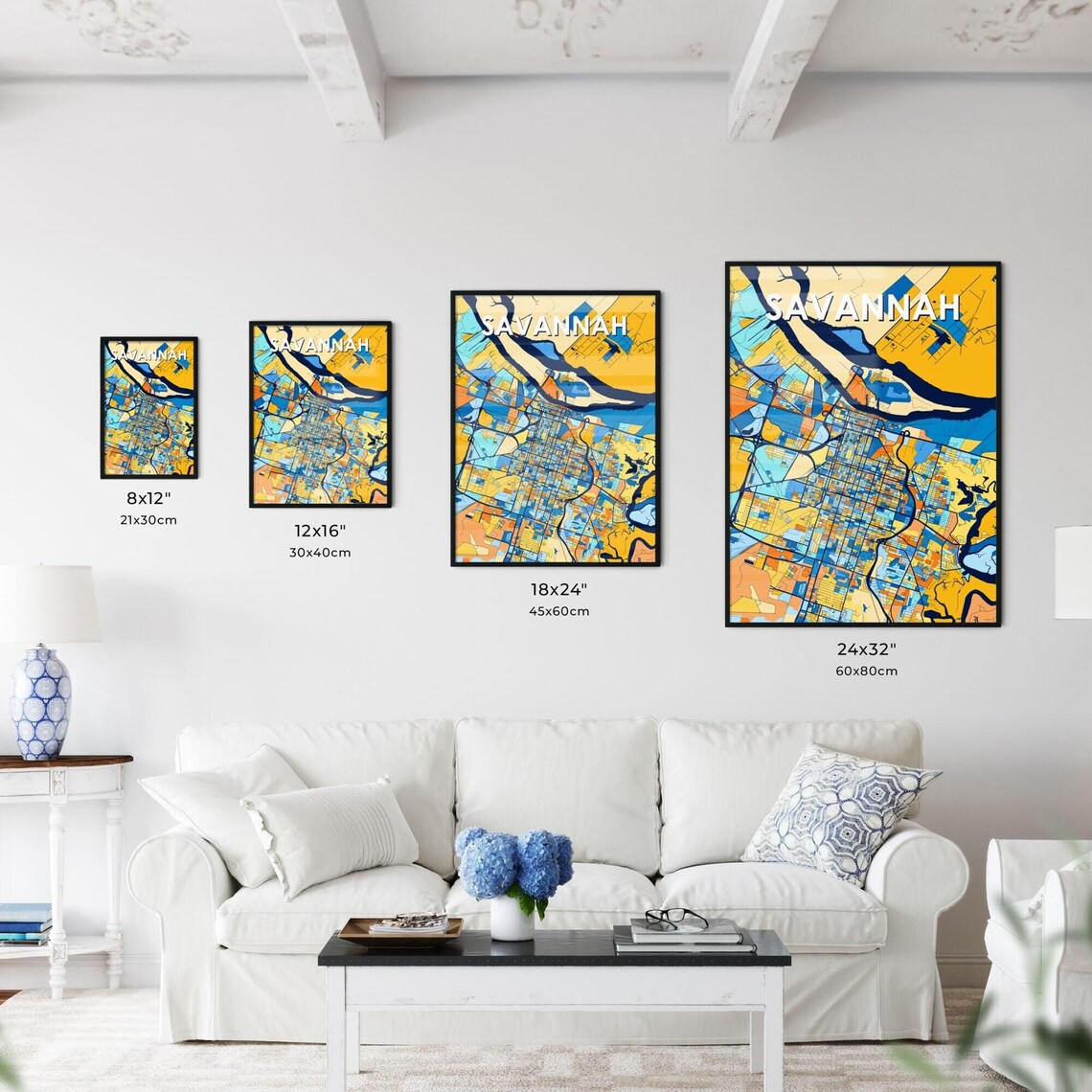 Savannah Georgia Colorful Blue Orange City Map Mosaic Poster - Image 3