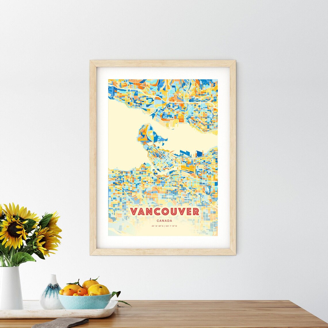 Vancouver Canada Colorful City Map Blue Orange Blocks Art Poster - Image 2