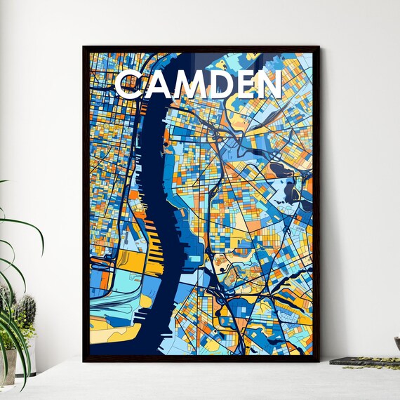 Camden New Jersey Colorful Blue and Orange City Map Art Poster