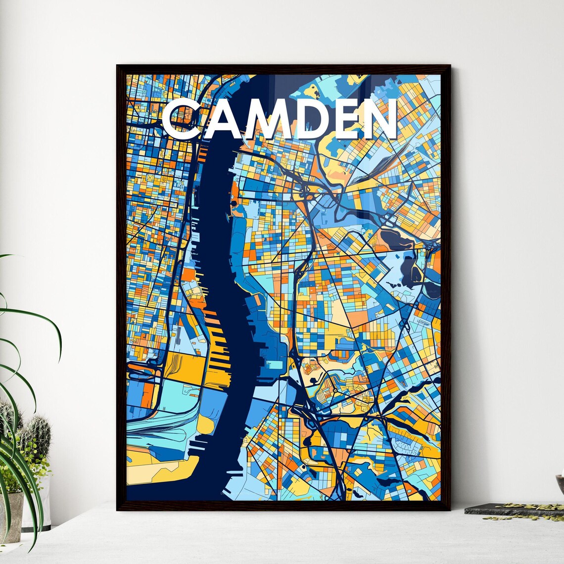 Camden New Jersey Colorful Blue and Orange City Map Art Poster