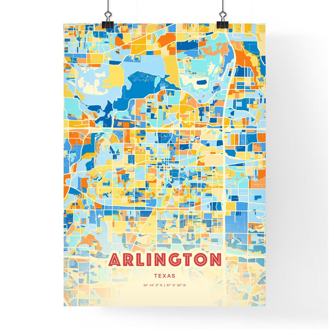 Arlington Texas Vibrant Colorful City Map Art Coordinates Poster - Image 3