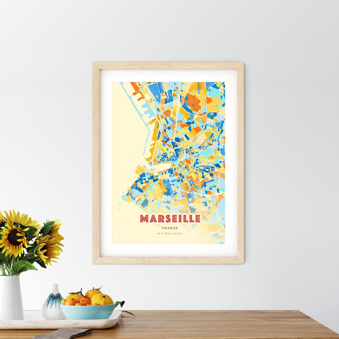 Marseille France Blue Orange Colorful Coastal City Map Art Poster - Image 2