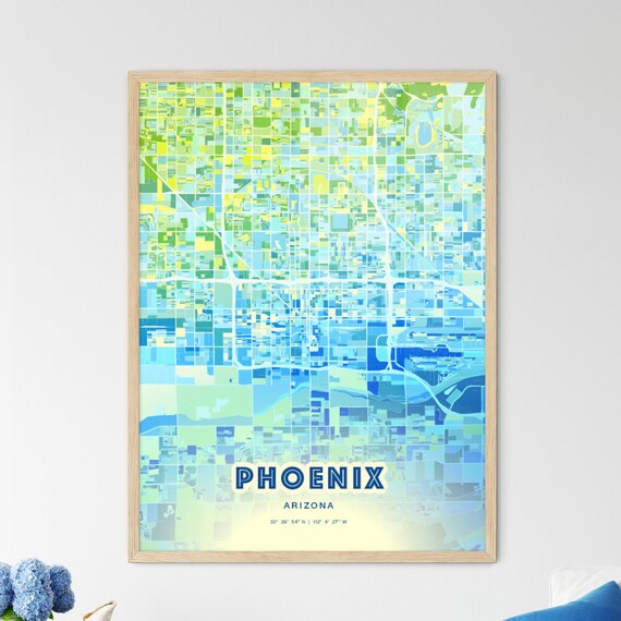 Phoenix Arizona Vibrant Abstract Watercolor City Street Map Poster