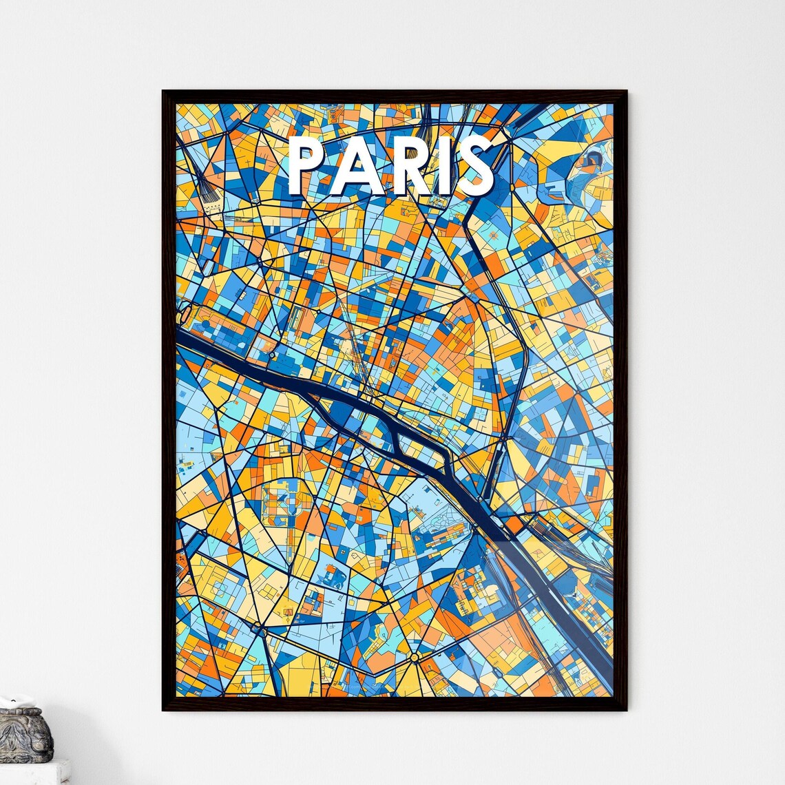 Paris France Vibrant Colorful City Map Art Poster Home Decor Gift