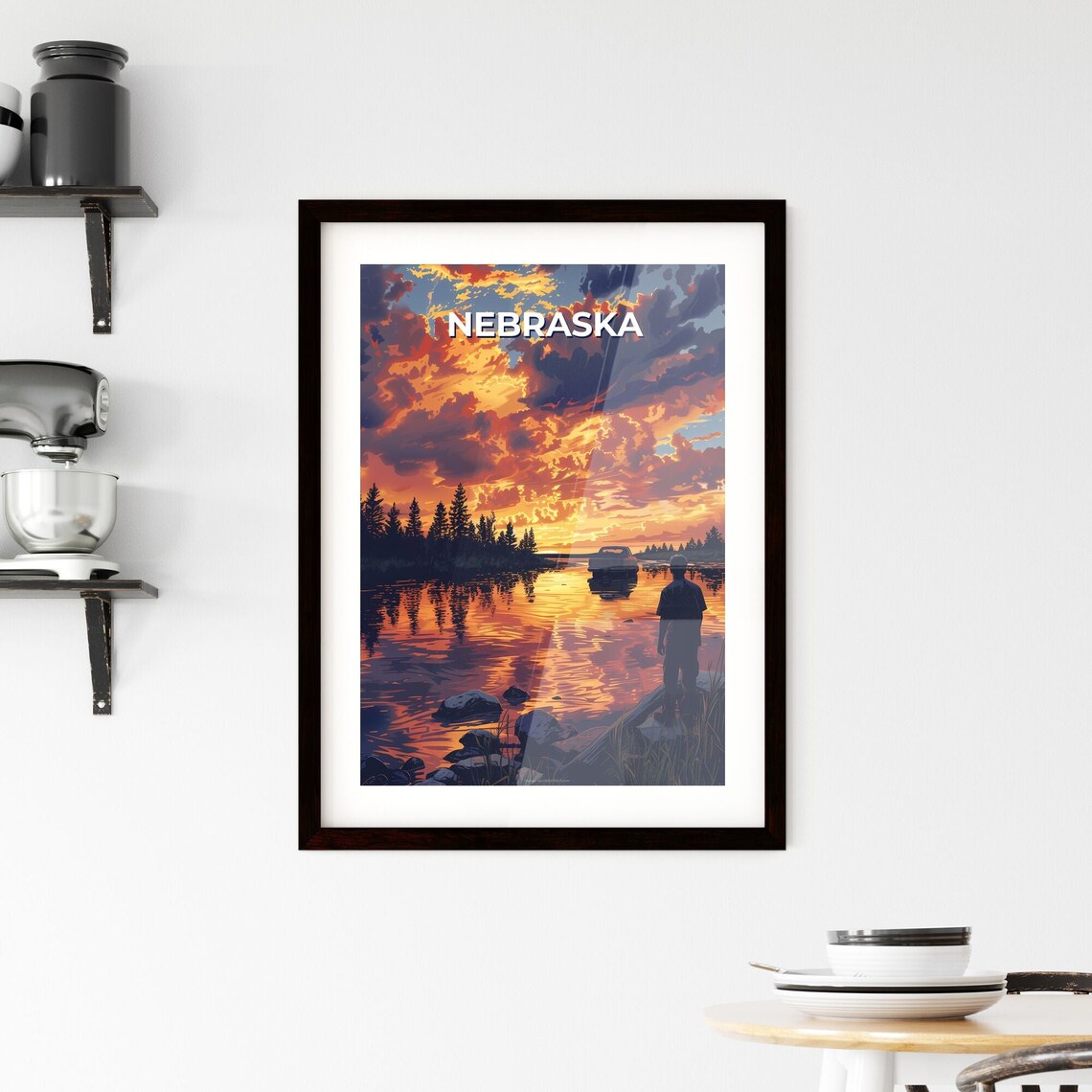 Nebraska Lake Sunset Pickup Truck Shoreline Dramatic Sky Poster - Image 2