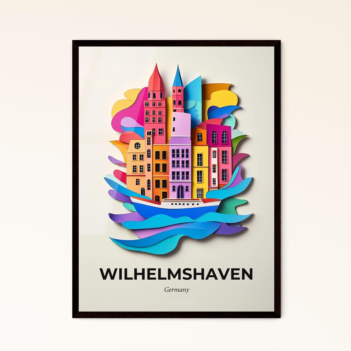 Wilhelmshaven Germany Harbor Boat Vivid Paper Cut Art Poster